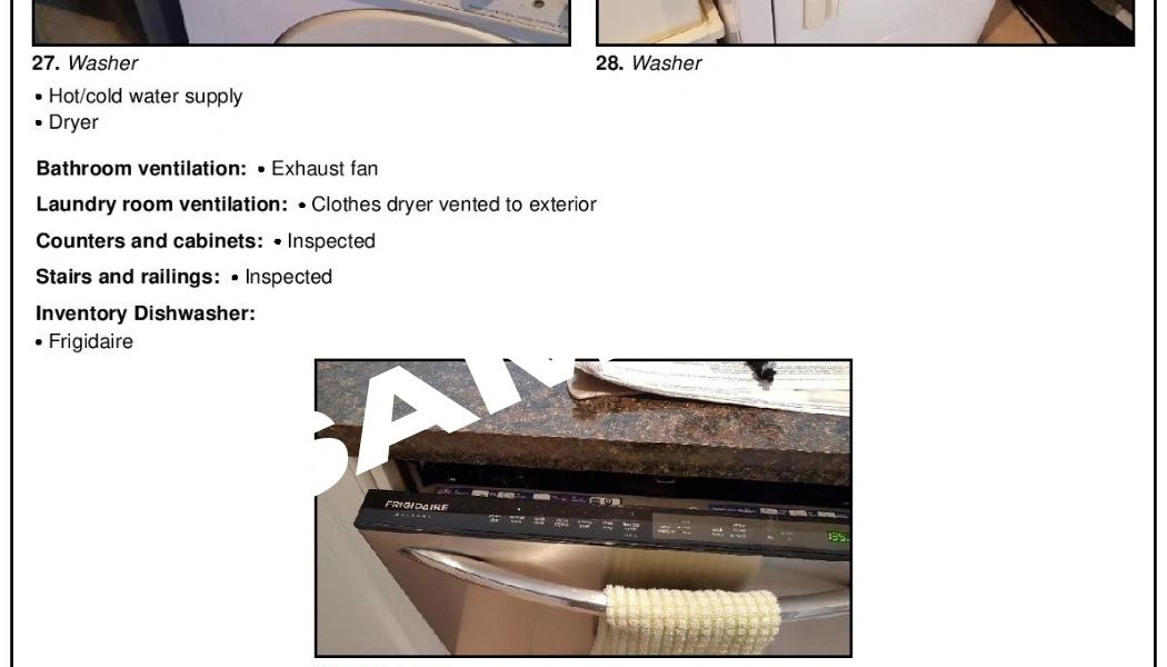 Sample inspection report page documenting appliance and ventilation observations
