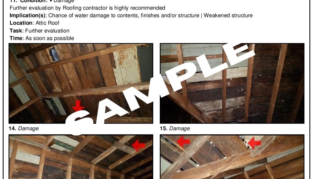 Sample ASM report page showing attic and roof structure documentation